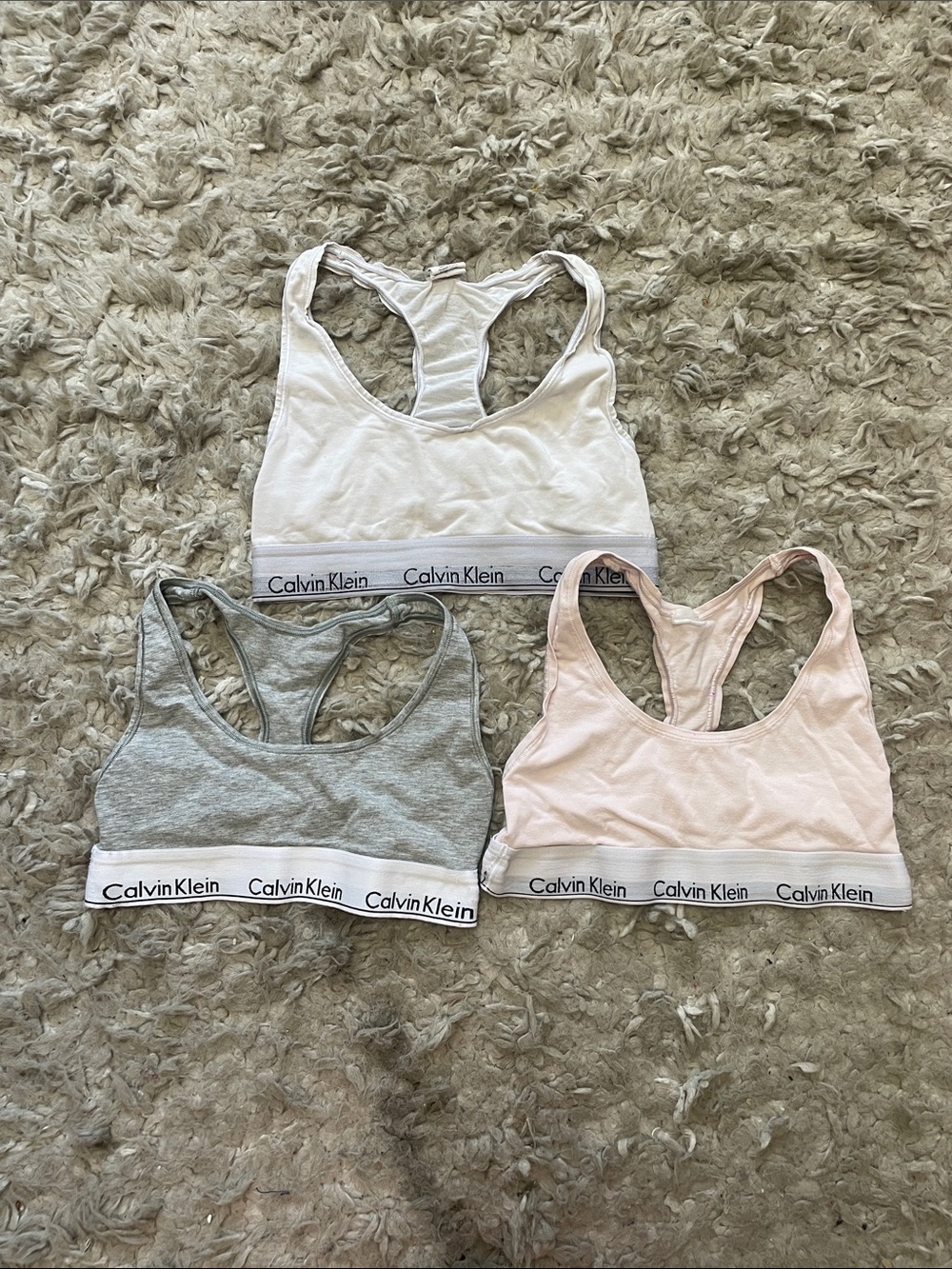 Calvin Klein 3-Pack Racerback Bralettes - White, Gray, Blush Pink